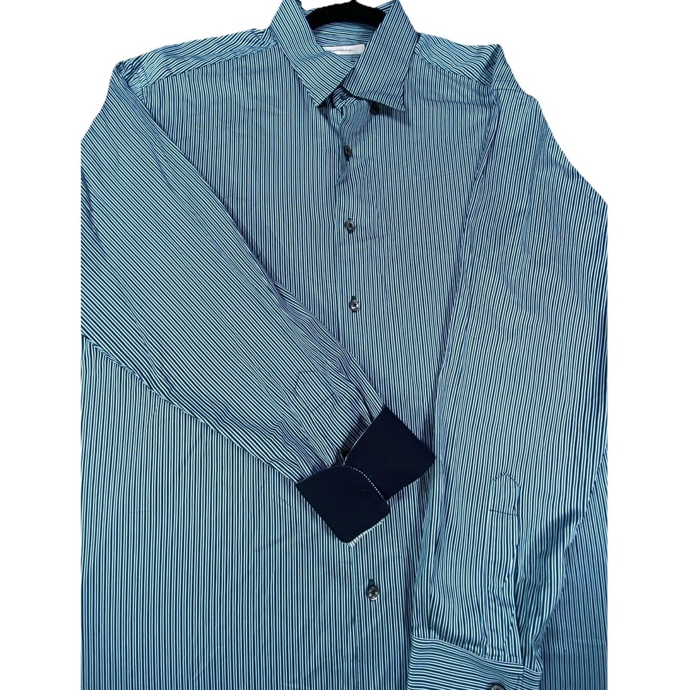 Ermenegildo Zegna Shirt Mens 3XL Striped Long Sleeve Dress Flip Cuff NEW *FLAW